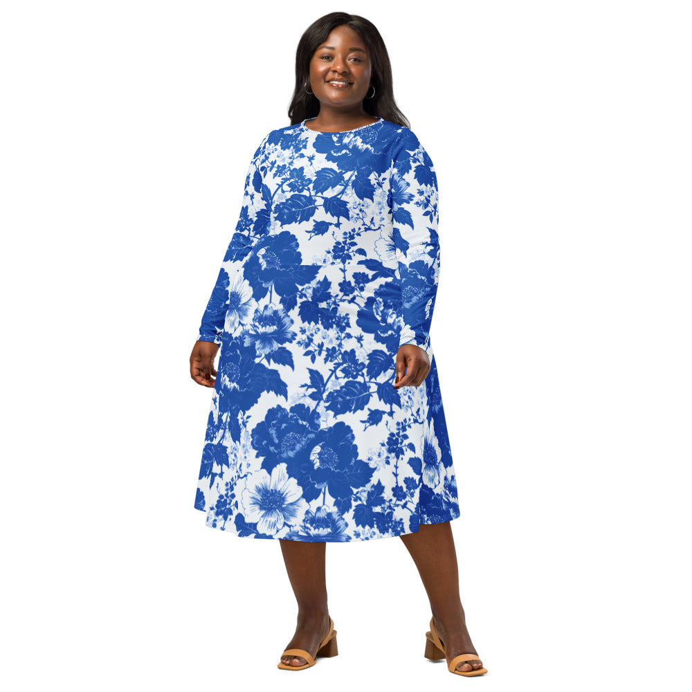 All-over print long sleeve midi dress 373kl2