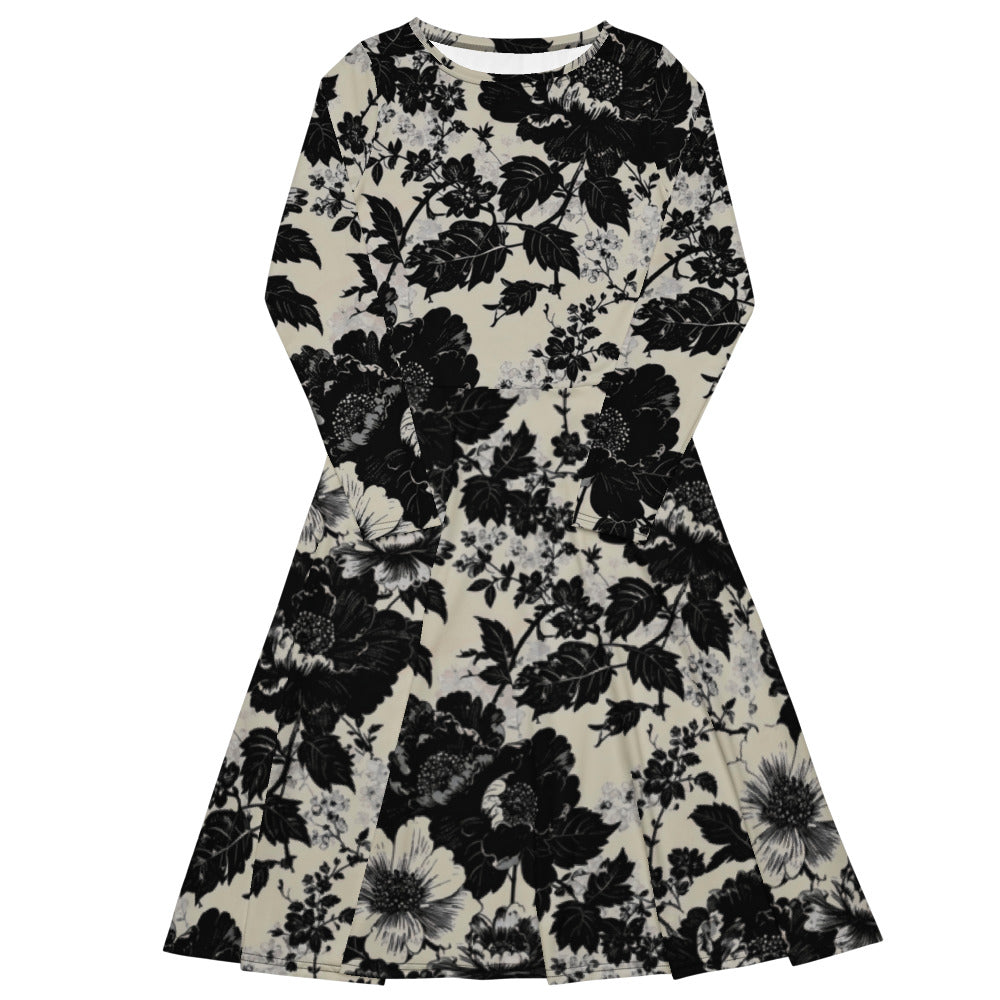 All-over print long sleeve midi dress 373kl10