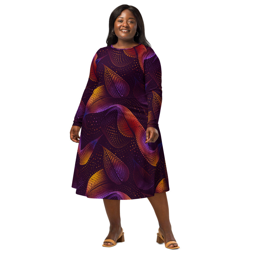 All-over print long sleeve midi dress Kn42kl10