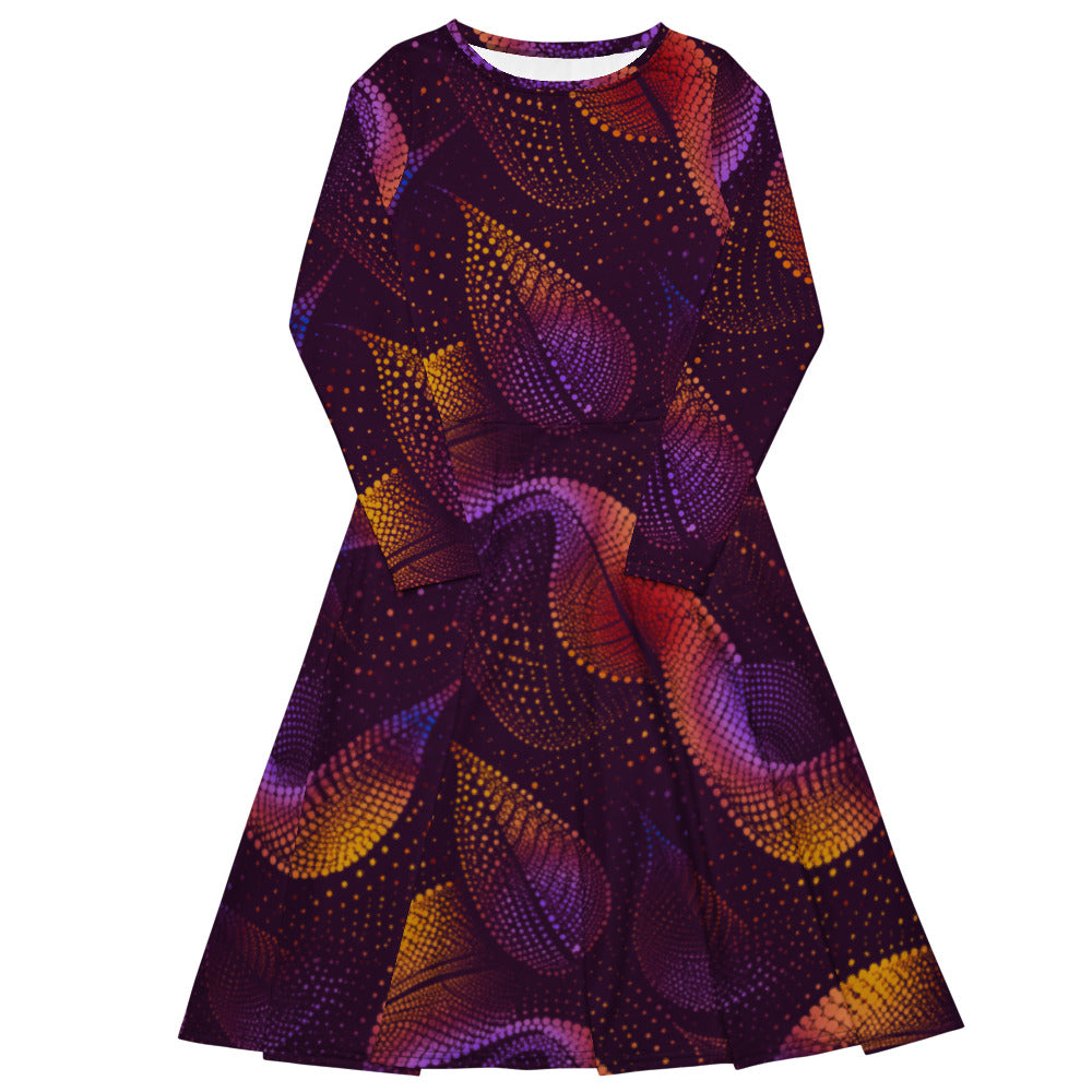 All-over print long sleeve midi dress Kn42kl10