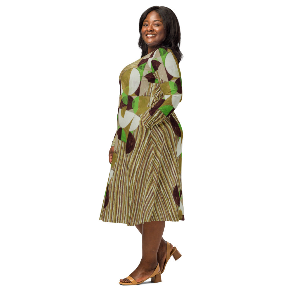 All-over print long sleeve midi dress 351kl2