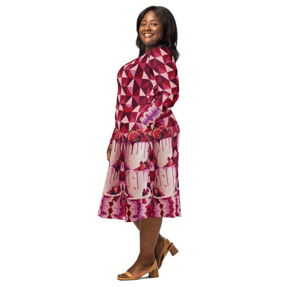 All-over print long sleeve midi dress 287Dkl2