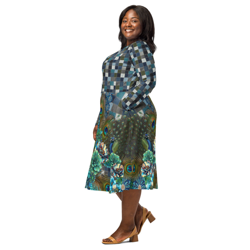 All-over print long sleeve midi dress 284D