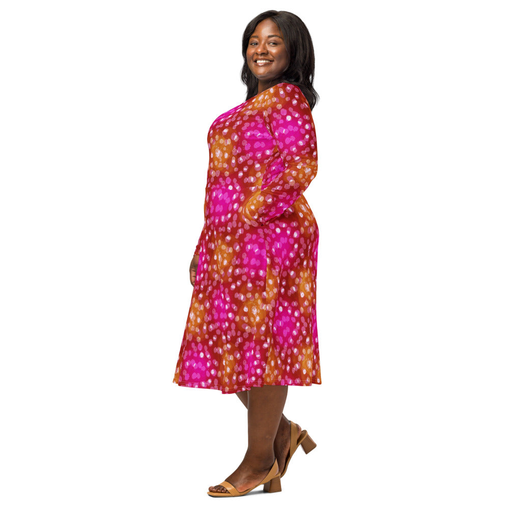 All-over print long sleeve midi dress 355Bkl2b
