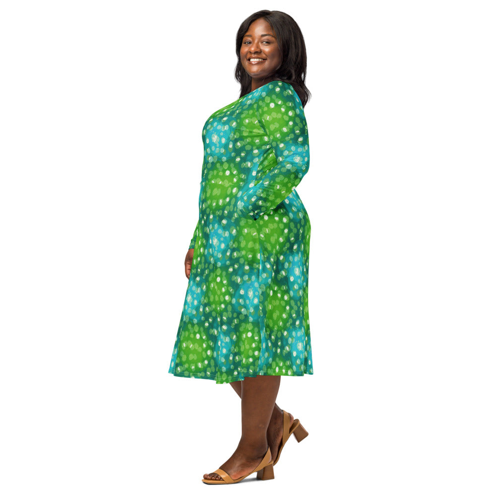 All-over print long sleeve midi dress 355Bkl3b