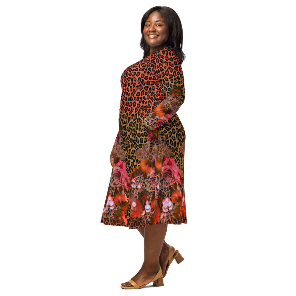 All-over print long sleeve midi dress  356kl1