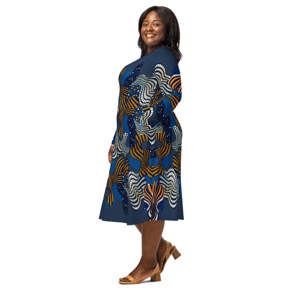 All-over print long sleeve midi dress 357Fkl1