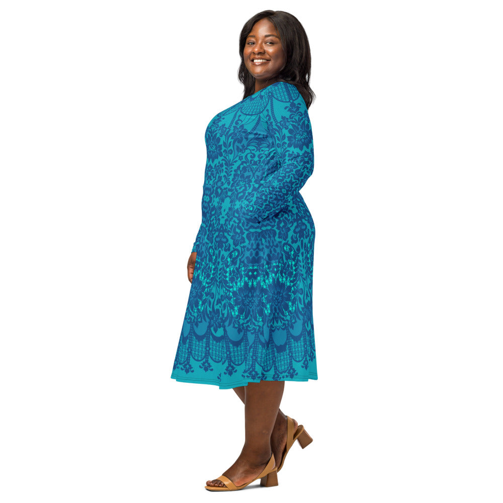 All-over print long sleeve midi dress 358Bkl6