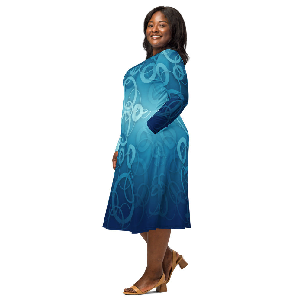 All-over print long sleeve midi dress 359kl1