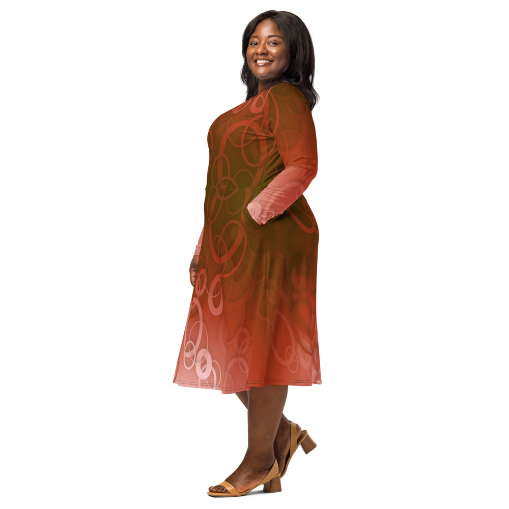 All-over print long sleeve midi dress 359kl2