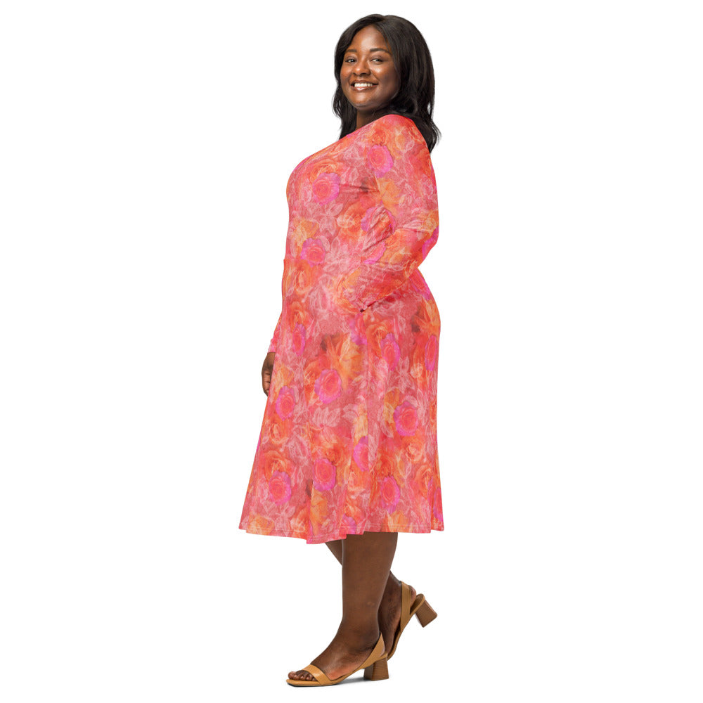 All-over print long sleeve midi dress 361kl1