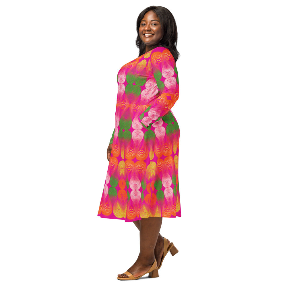All-over print long sleeve midi dress 362kl3b