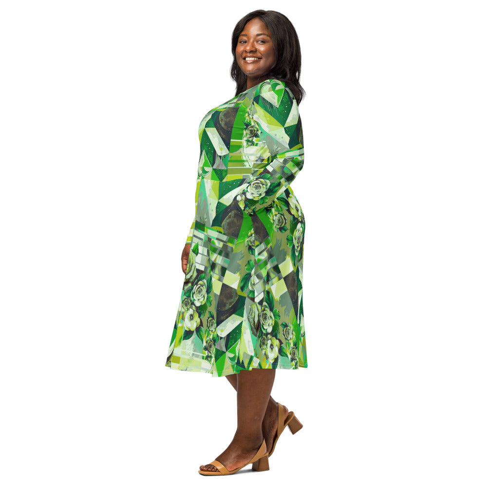 All-over print long sleeve midi dress 363ckl2
