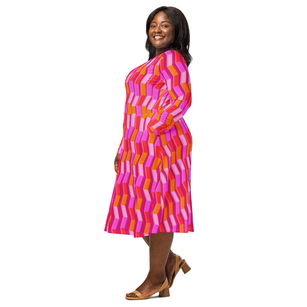 All-over print long sleeve midi dress 364kl1