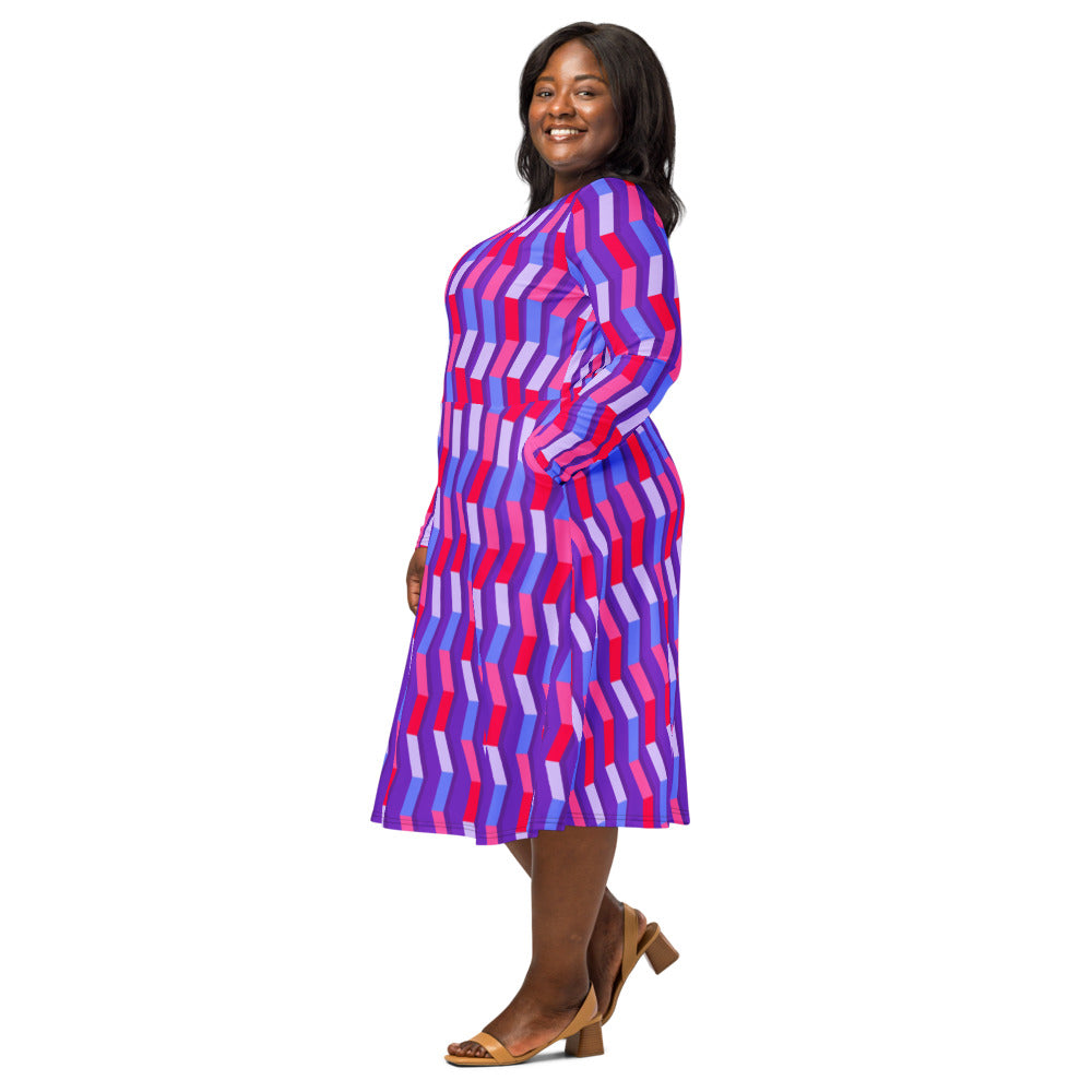 All-over print long sleeve midi dress 364bkl5