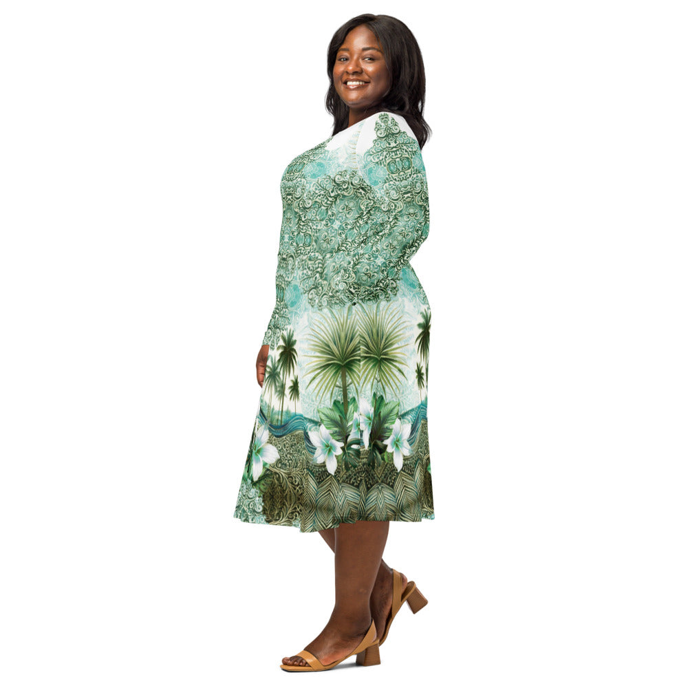 All-over print long sleeve midi dress 365Bkl5