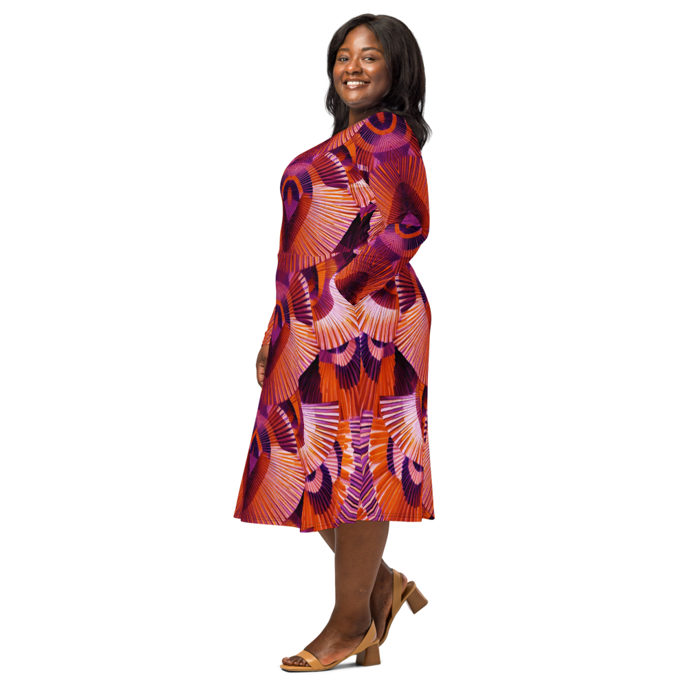 All-over print long sleeve midi dress 367kl2