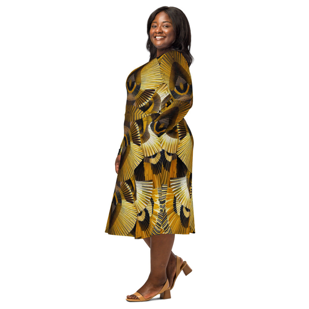 All-over print long sleeve midi dress 367kl1