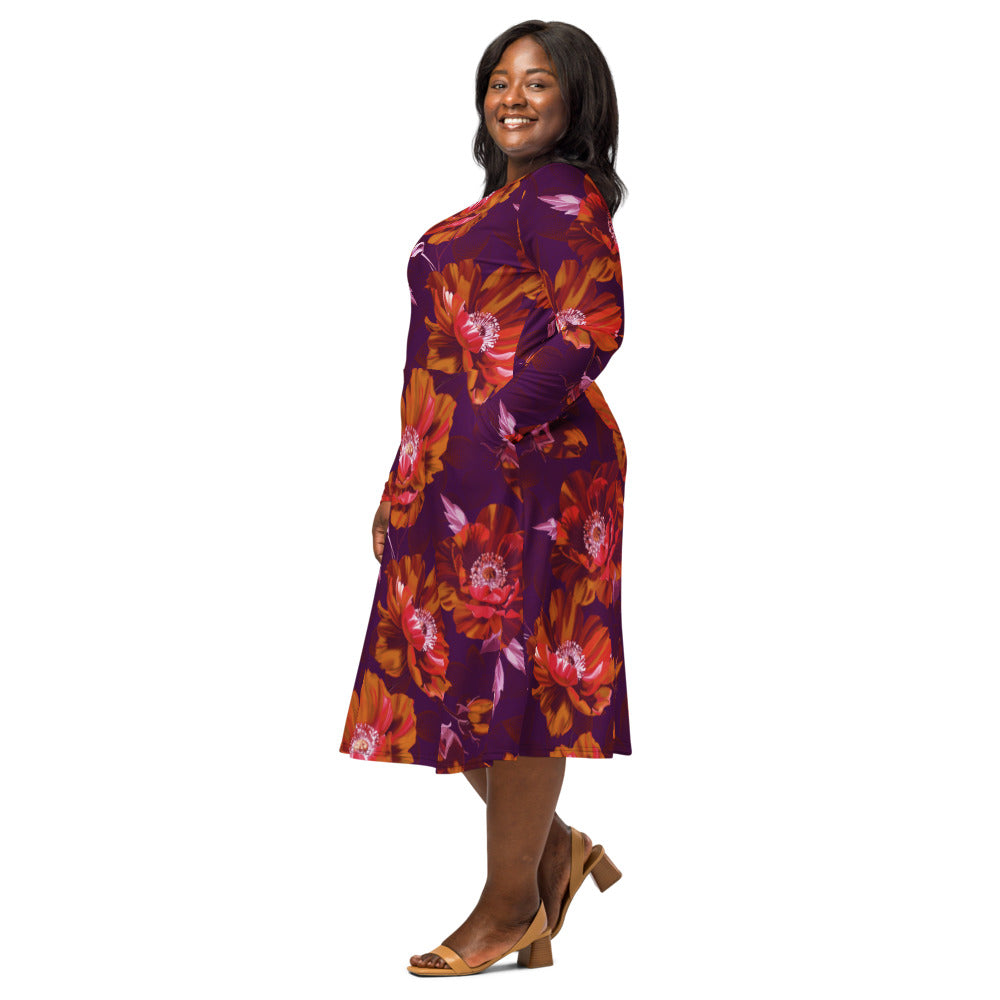 All-over print long sleeve midi dress 371kl3