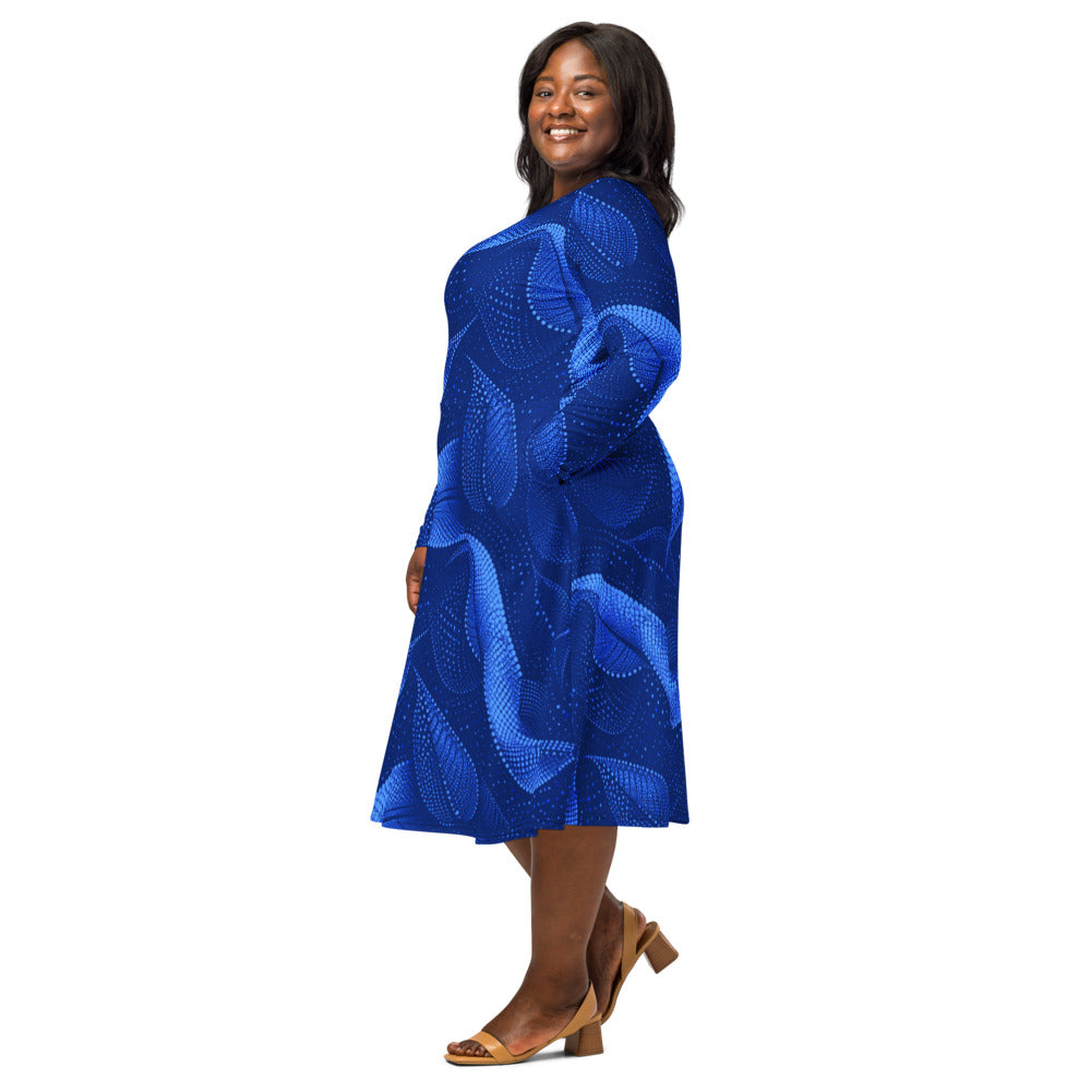 All-over print long sleeve midi dress 372kl5
