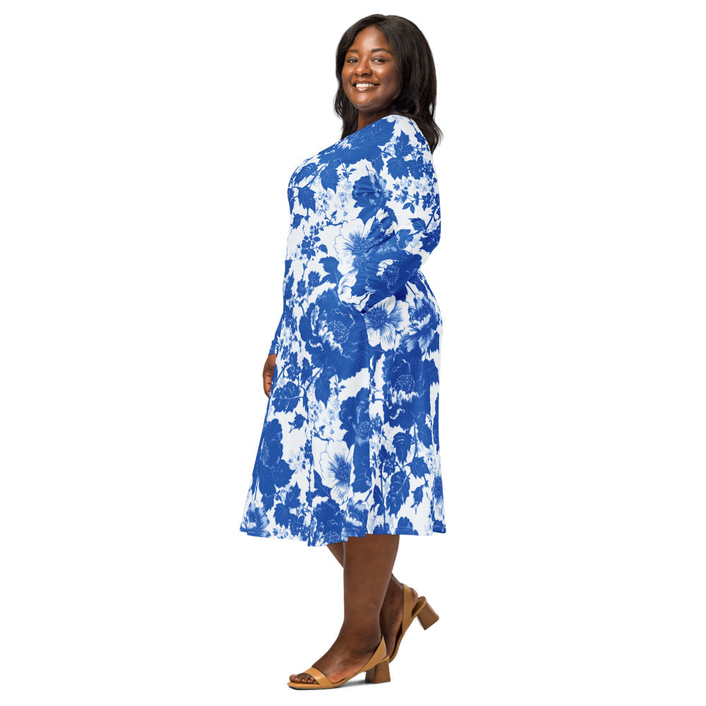 All-over print long sleeve midi dress 373kl2