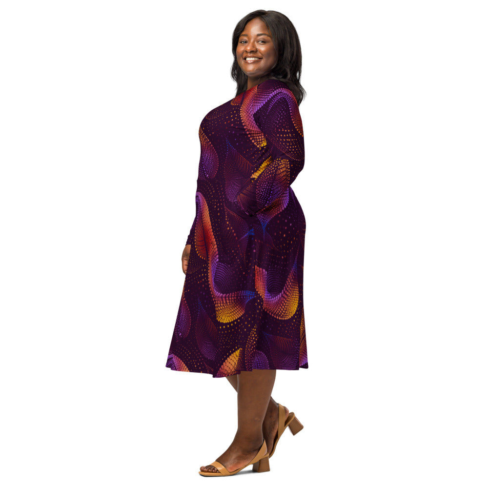 All-over print long sleeve midi dress Kn42kl10