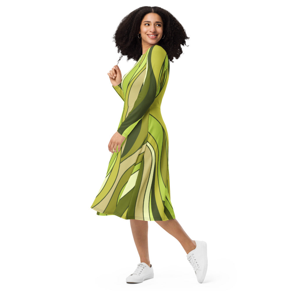 All-over print long sleeve midi dress 337kl5