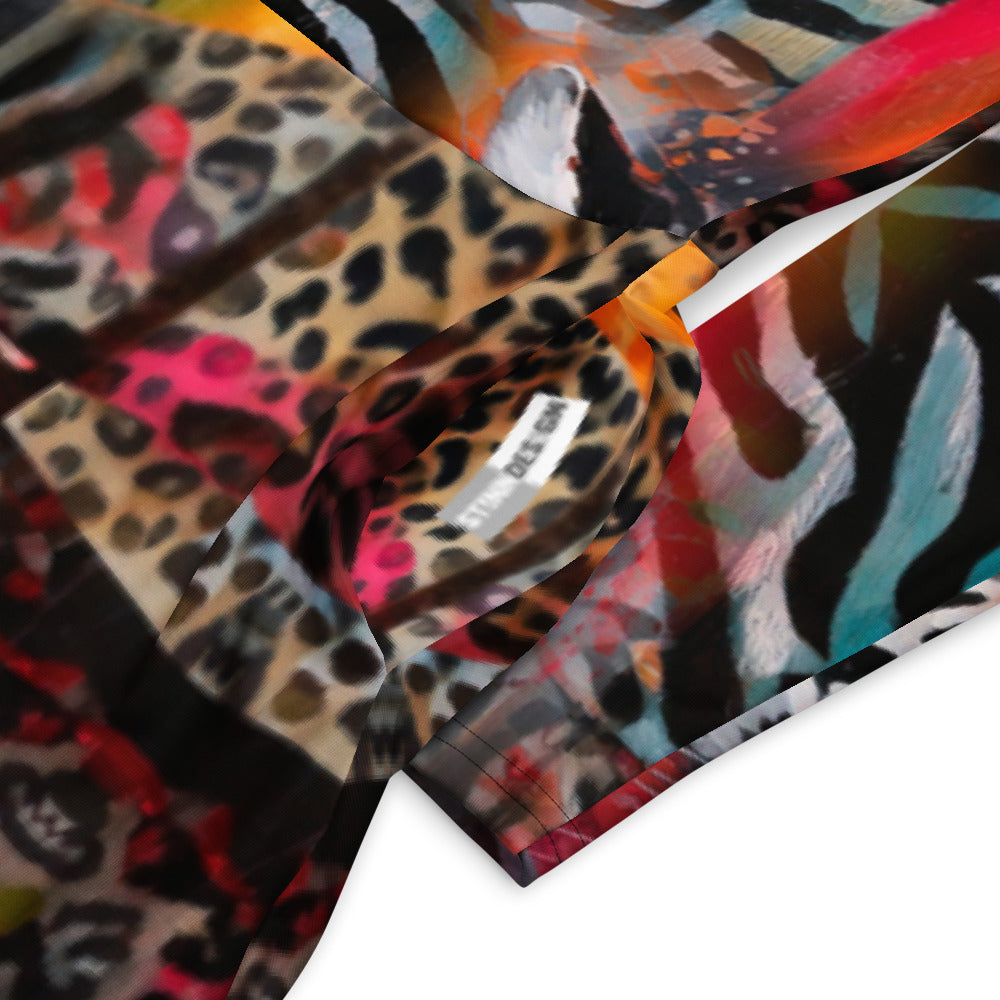 All-over print long sleeve midi dress 5B2