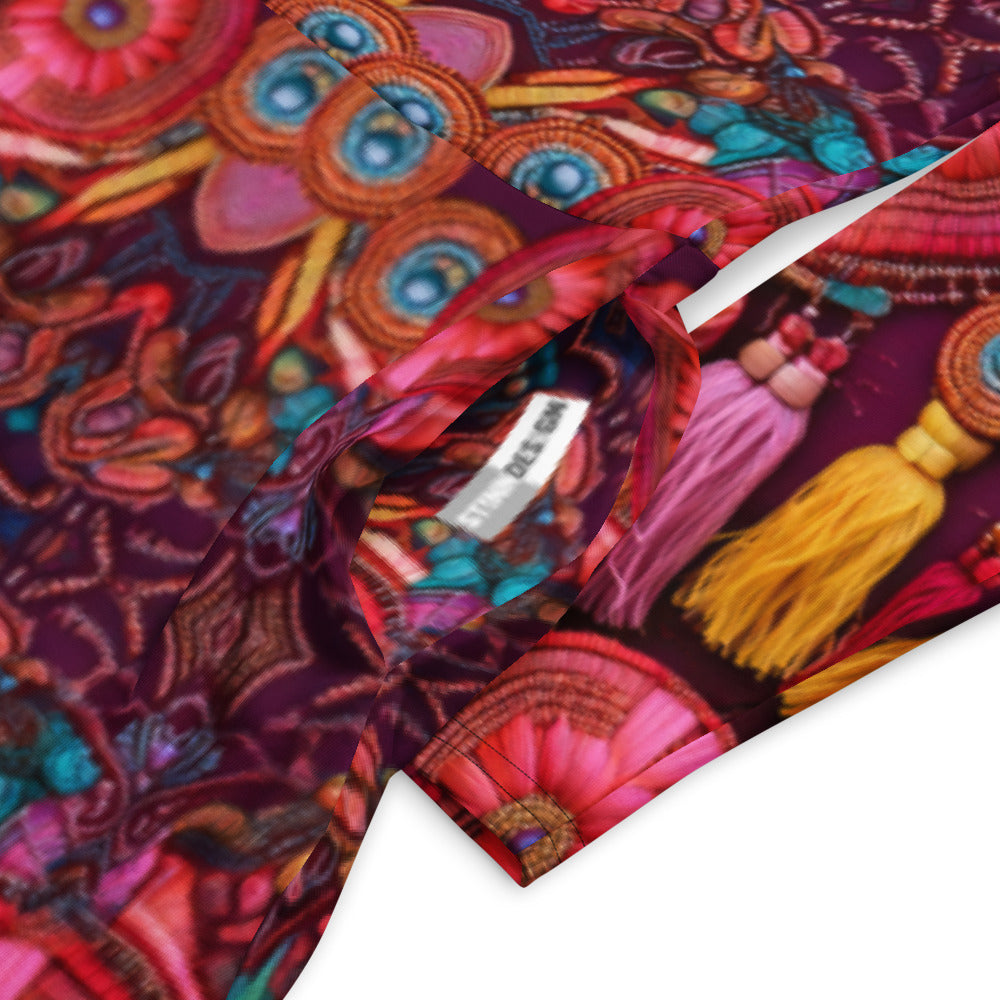 All-over print long sleeve midi dress 311B