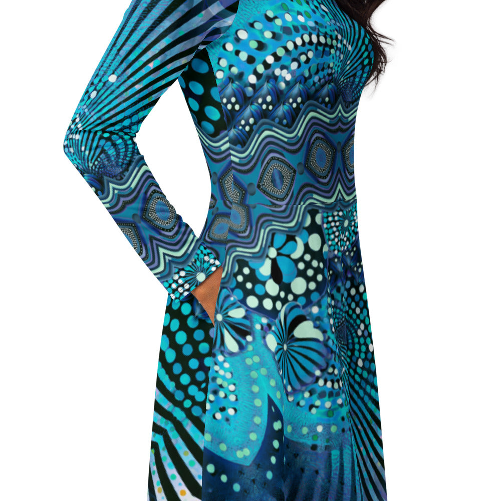 All-over print long sleeve midi dress 9kl4oud