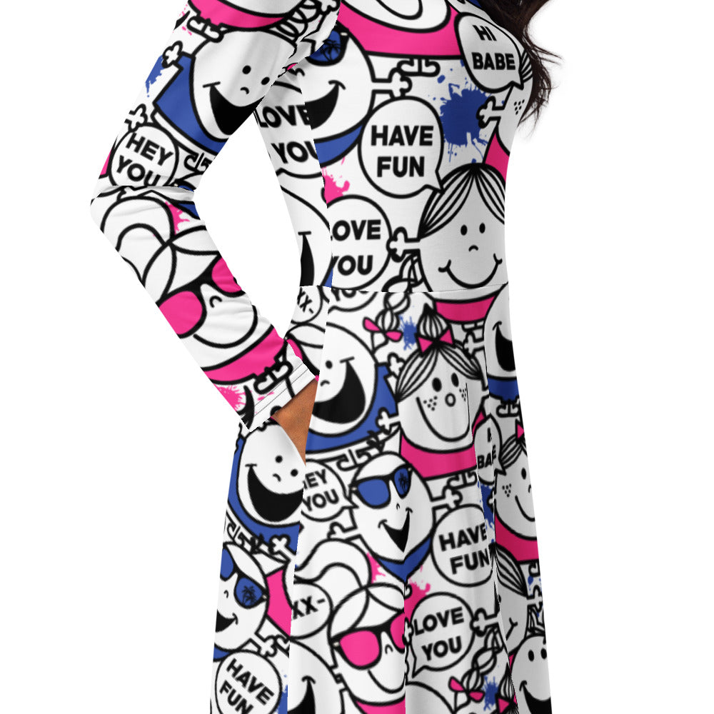 All-over print long sleeve midi dress LiesB