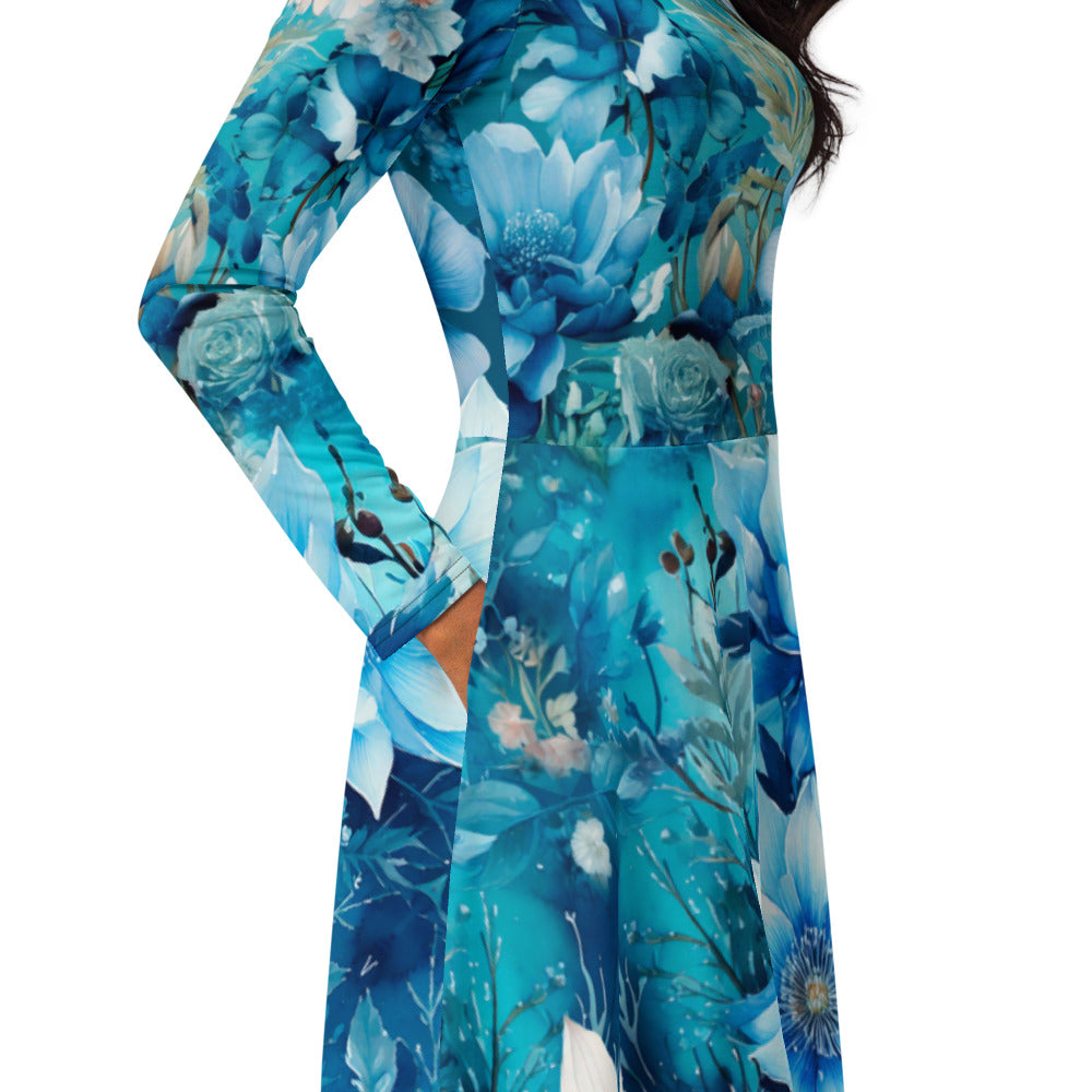 All-over print long sleeve midi dress 116B