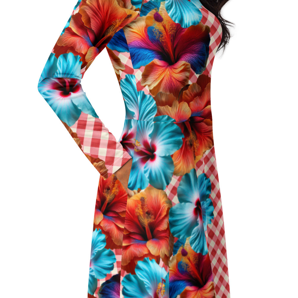 All-over print long sleeve midi dress 231B2