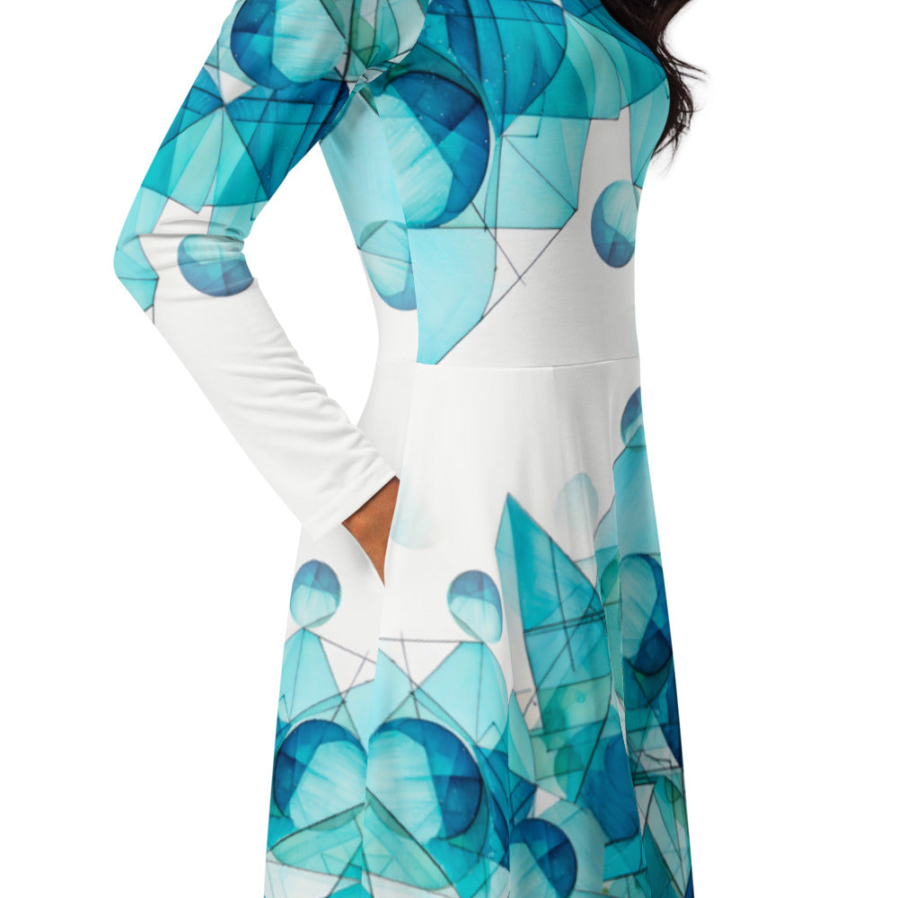 All-over print long sleeve midi dress 248B