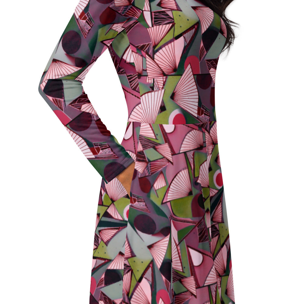 All-over print long sleeve midi dress 249kl3