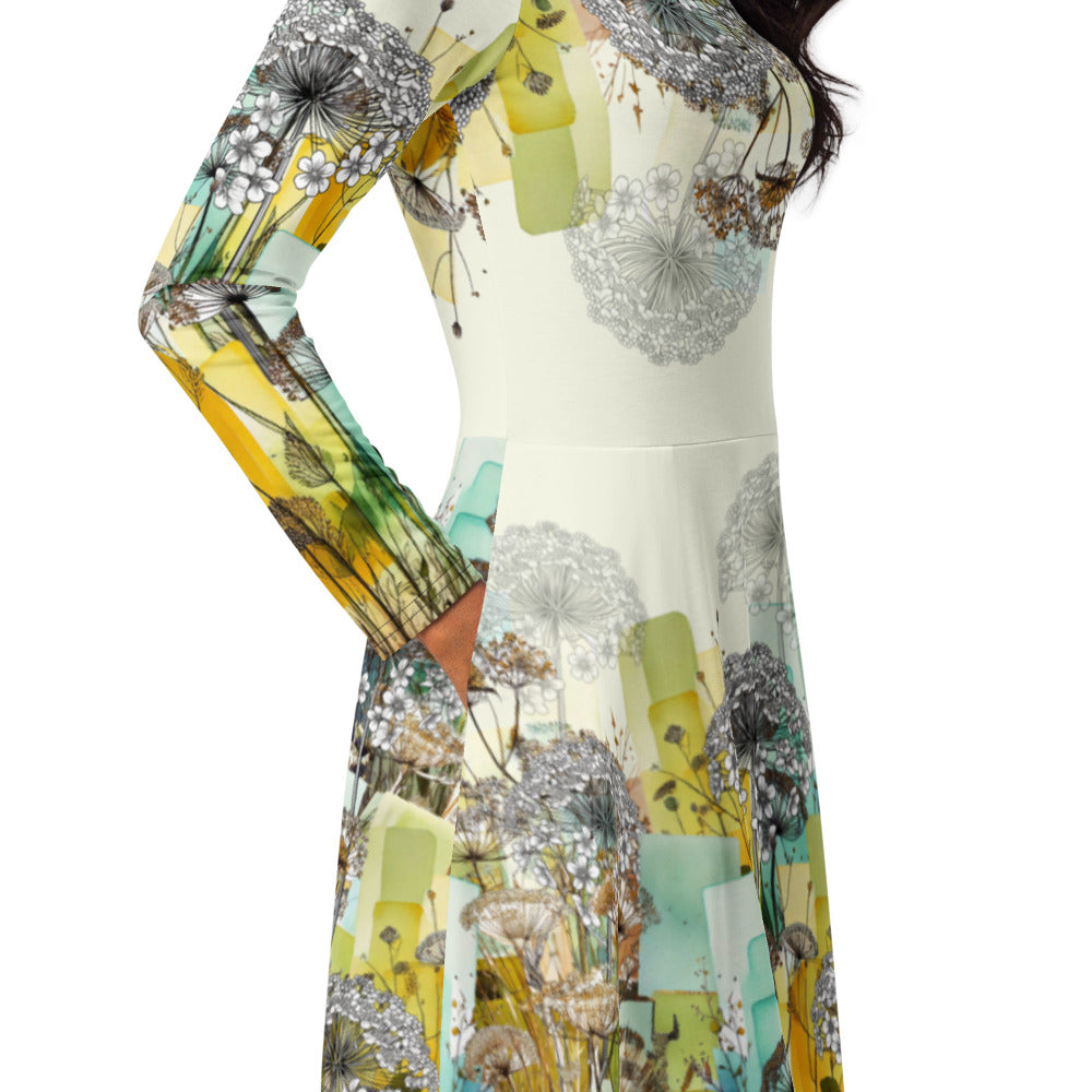 All-over print long sleeve midi dress 250