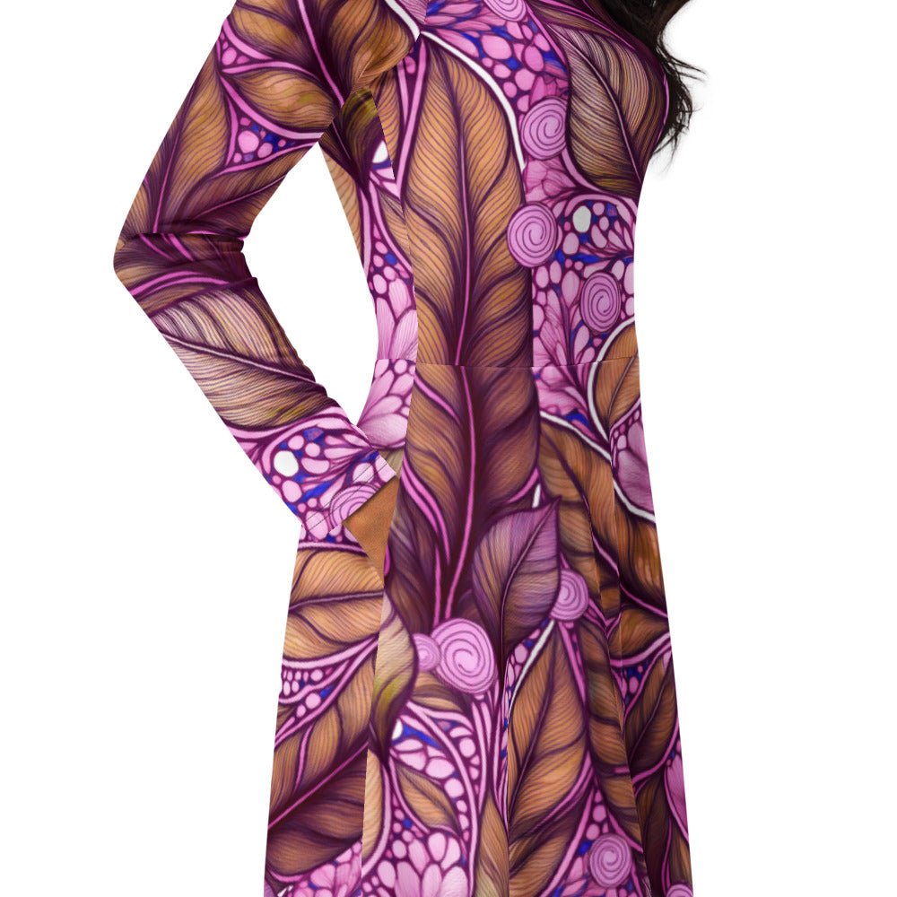 All-over print long sleeve midi dress 251kl3b
