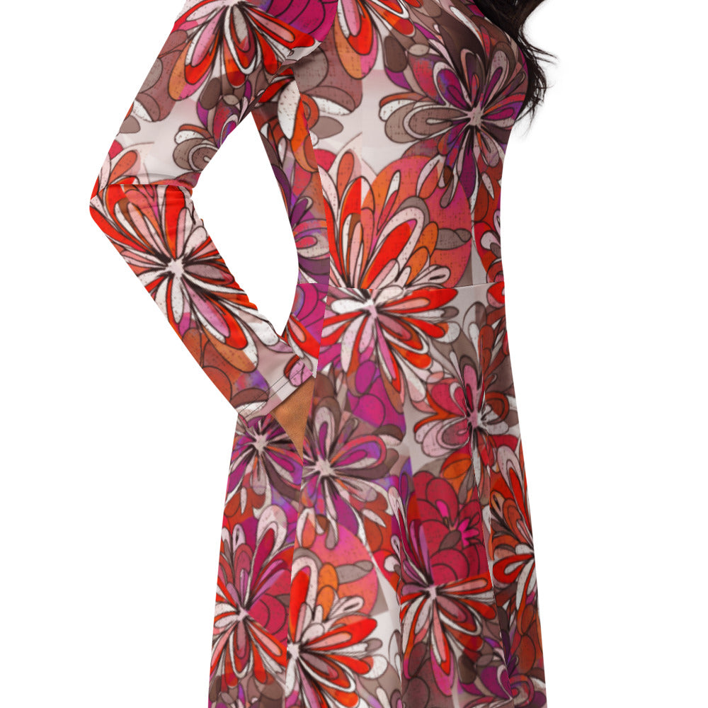 All-over print long sleeve midi dress 262kl2