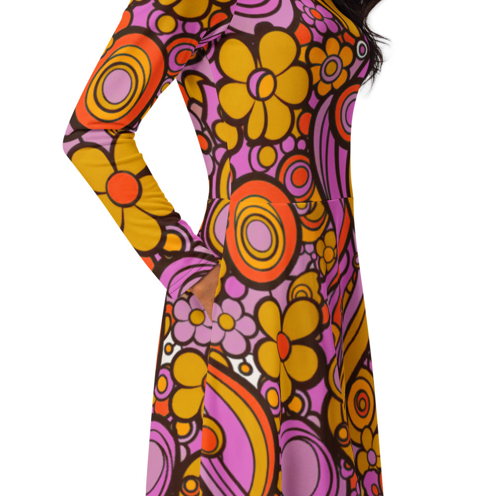 All-over print long sleeve midi dress 263kl2B