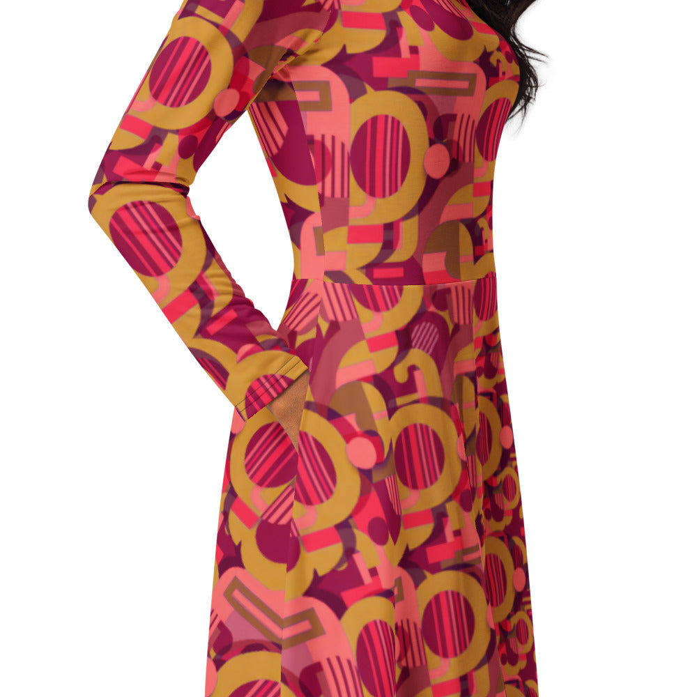 All-over print long sleeve midi dress 280C