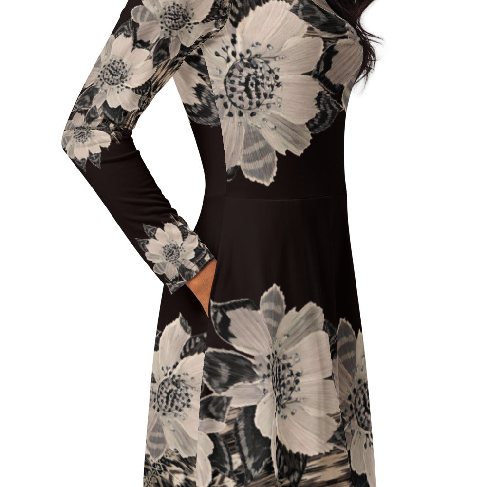 All-over print long sleeve midi dress 152C2
