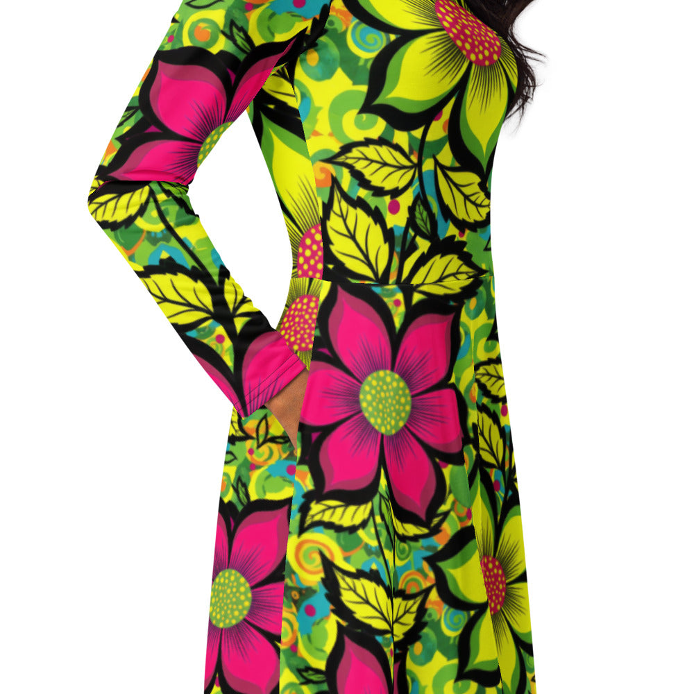 All-over print long sleeve midi dress 281kl1