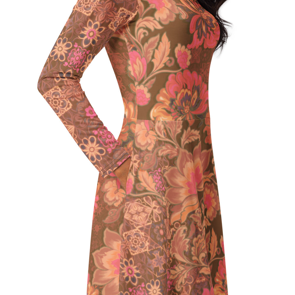 All-over print long sleeve midi dress 282kl6