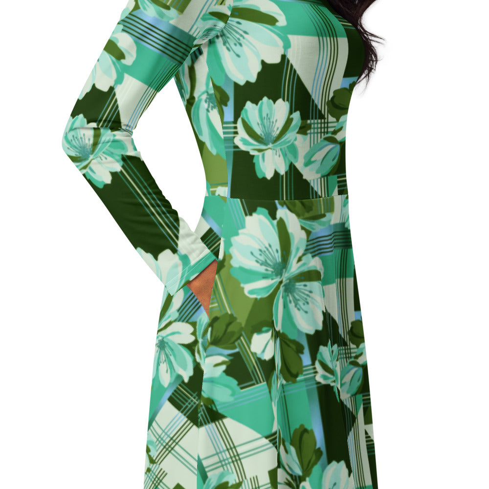 All-over print long sleeve midi dress 285kl6