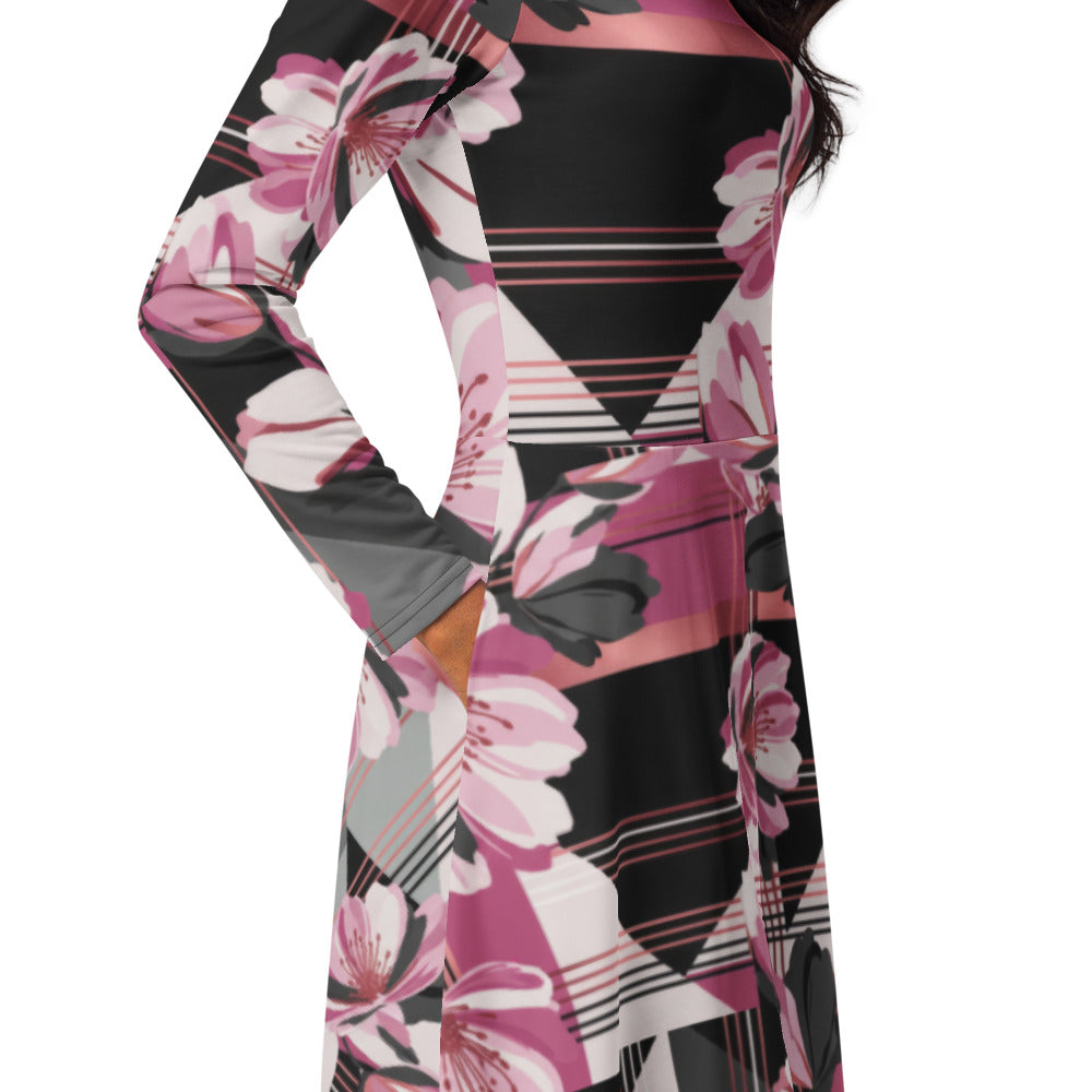 All-over print long sleeve midi dress 285kl5B