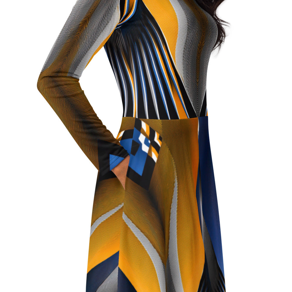 All-over print long sleeve midi dress 148D