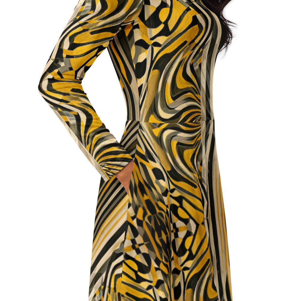 All-over print long sleeve midi dress 83i