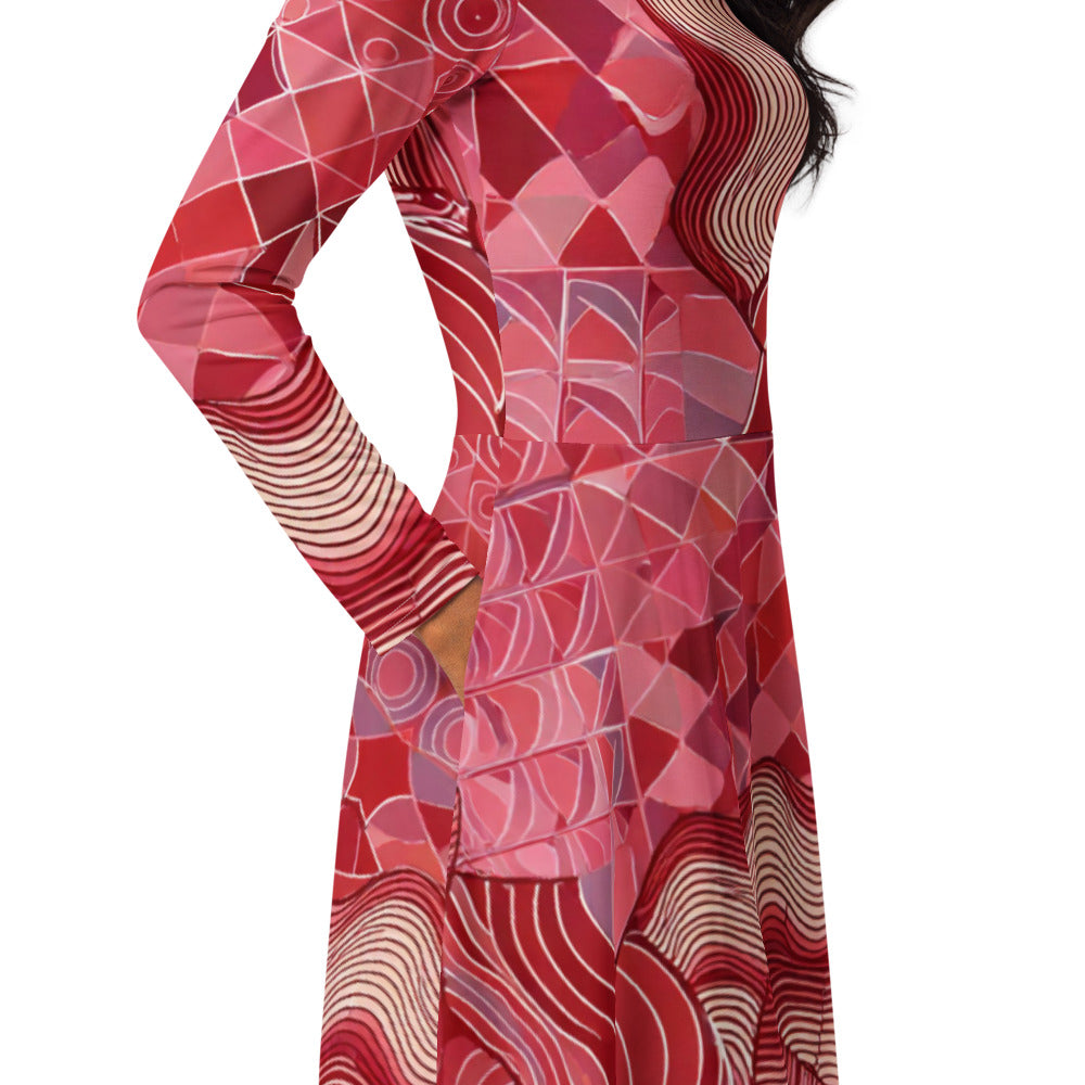 All-over print long sleeve midi dress 38K