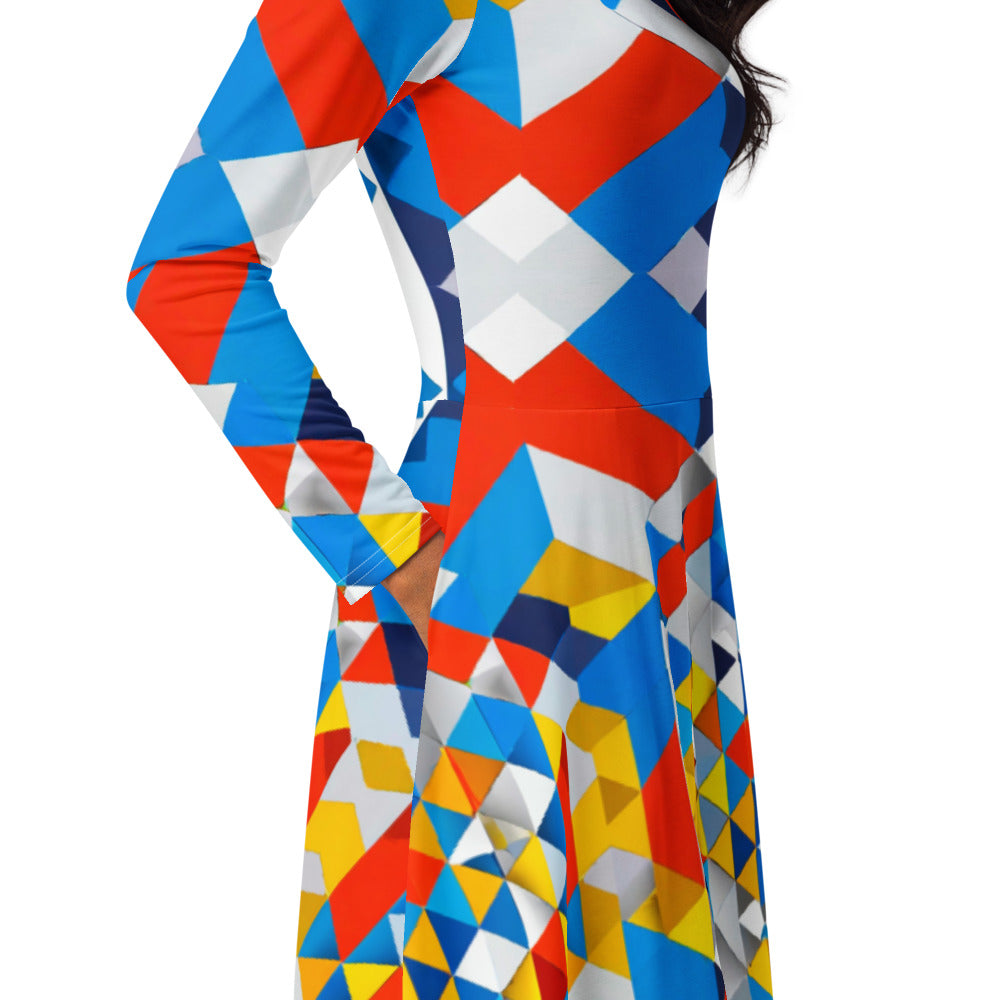 All-over print long sleeve midi dress 56E