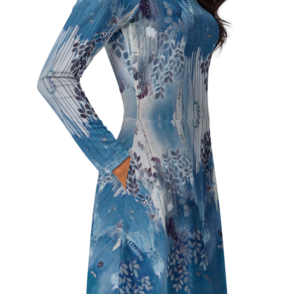 All-over print long sleeve midi dress 72B